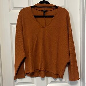 oversized ribbed keyhole warm orange v neck sweater